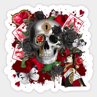 GOTHIC VINTAGE QUEEN OF HEARTS SKULL, OFF WITH THEIR HEAD Sticker